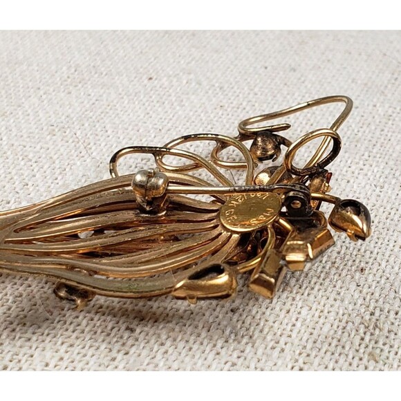 Vintage Red & White Crystal Rhinestone Flower 1/20 10Kt GF Brooch Pendant - Picture 13 of 16